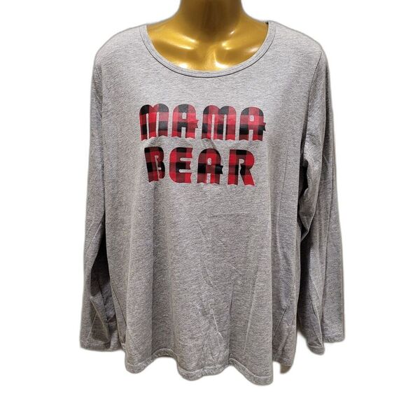 Mama Bear X-Large Gray Cotton Blend Long Sleeve Shirt Red Buffalo Plaid Graphic - Picture 5 of 7